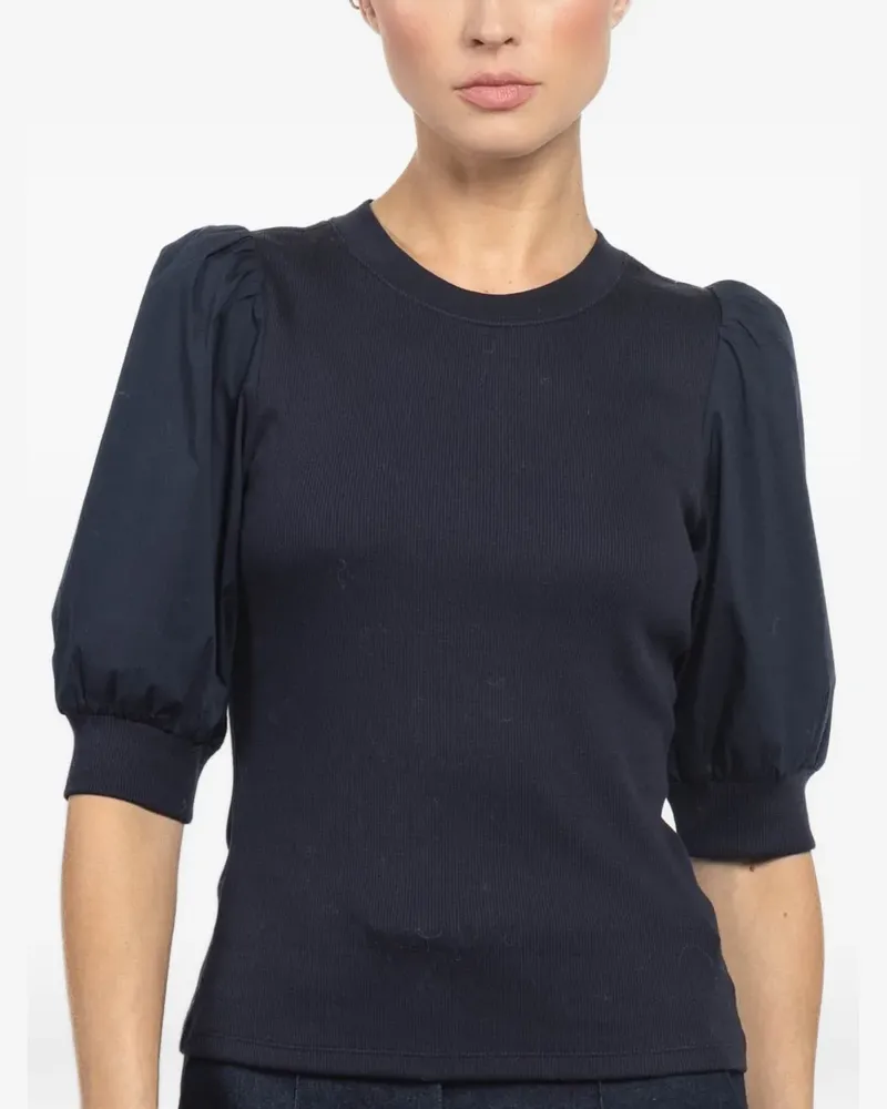Veronica Beard Coralee puff-sleeve ribbed top - Blau Blau
