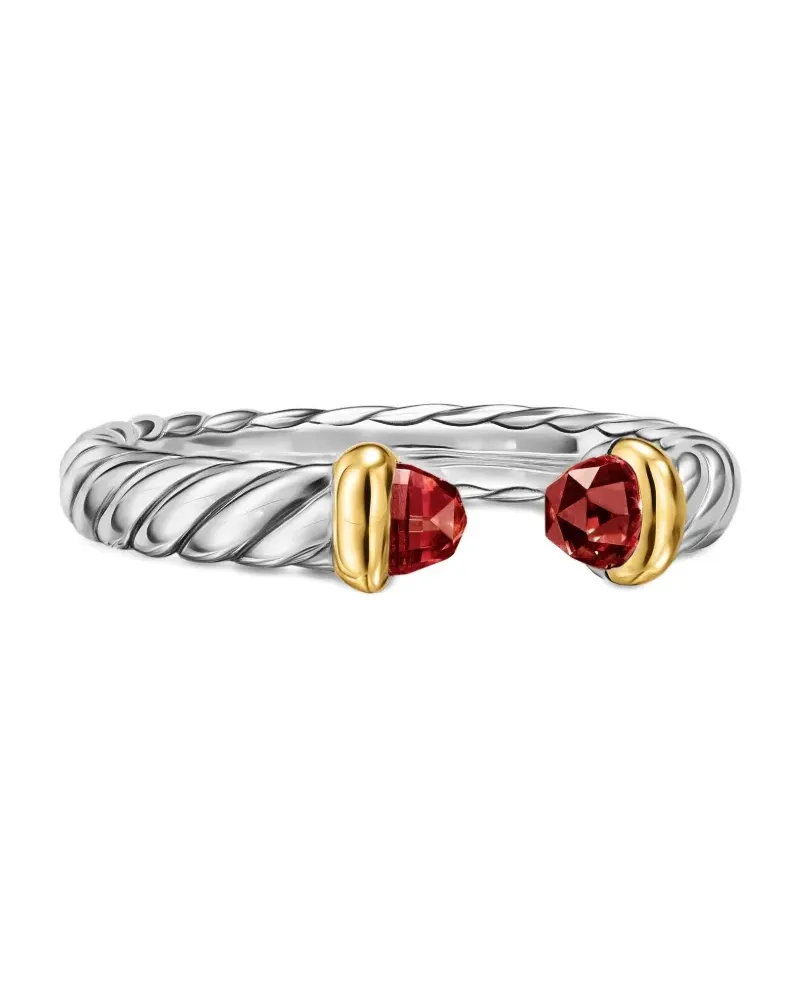 David Yurman 14kt Petite Cable Gelbgoldring mit Rhodolith aus Sterlingsilber Silber