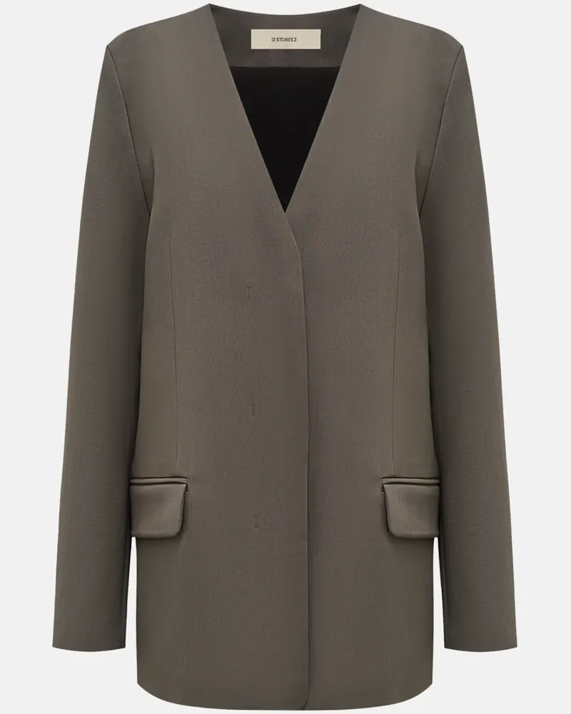 12 STOREEZ Blazer ohne Kragen - Grün Grün