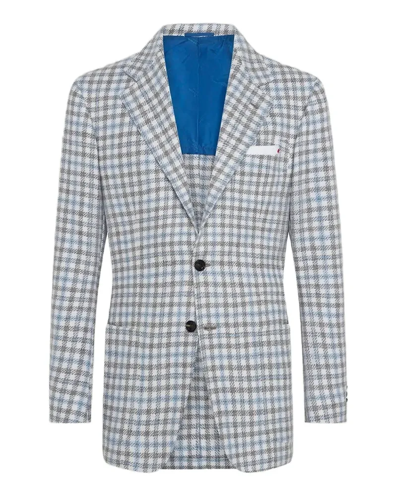 Kiton Einreihige Jacke mit Prince of Wales-Karo - Weiß Weiß