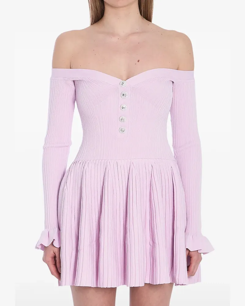 Self-Portrait Geripptes Minikleid - Rosa Rosa