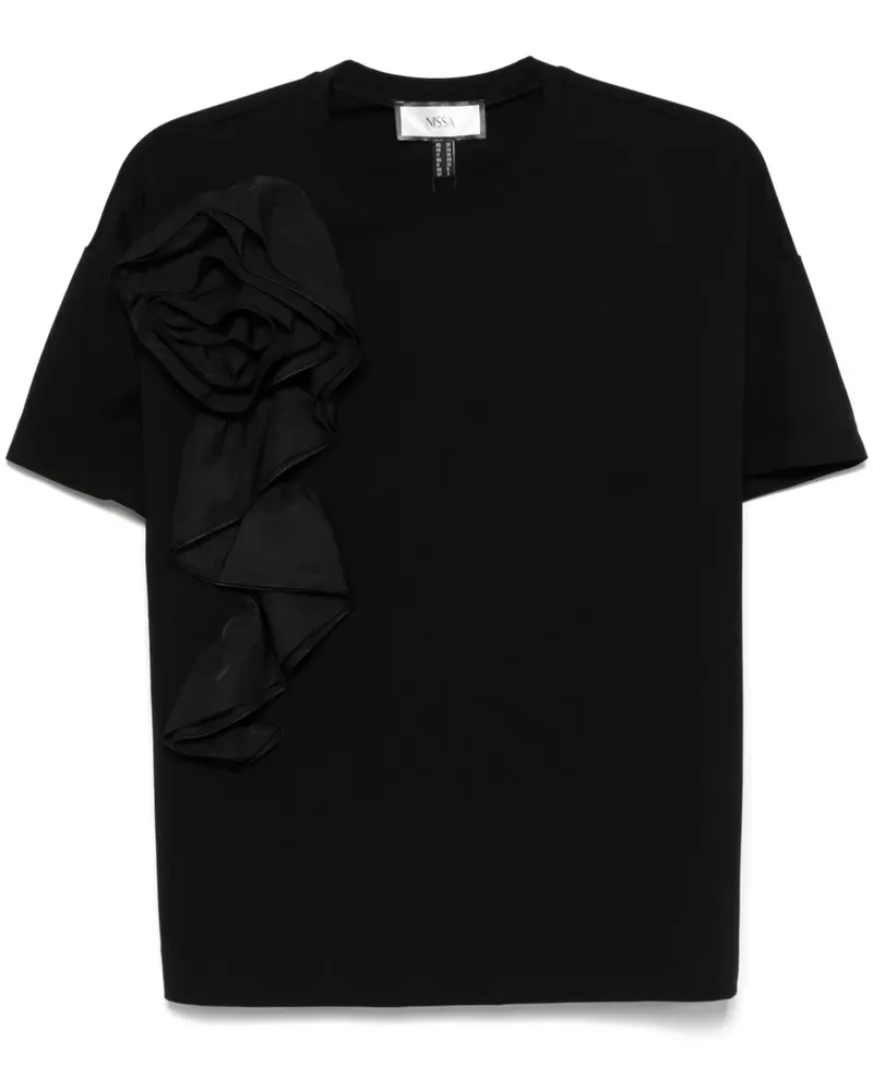NISSA T-Shirt mit Blumenapplikationen - Schwarz Schwarz