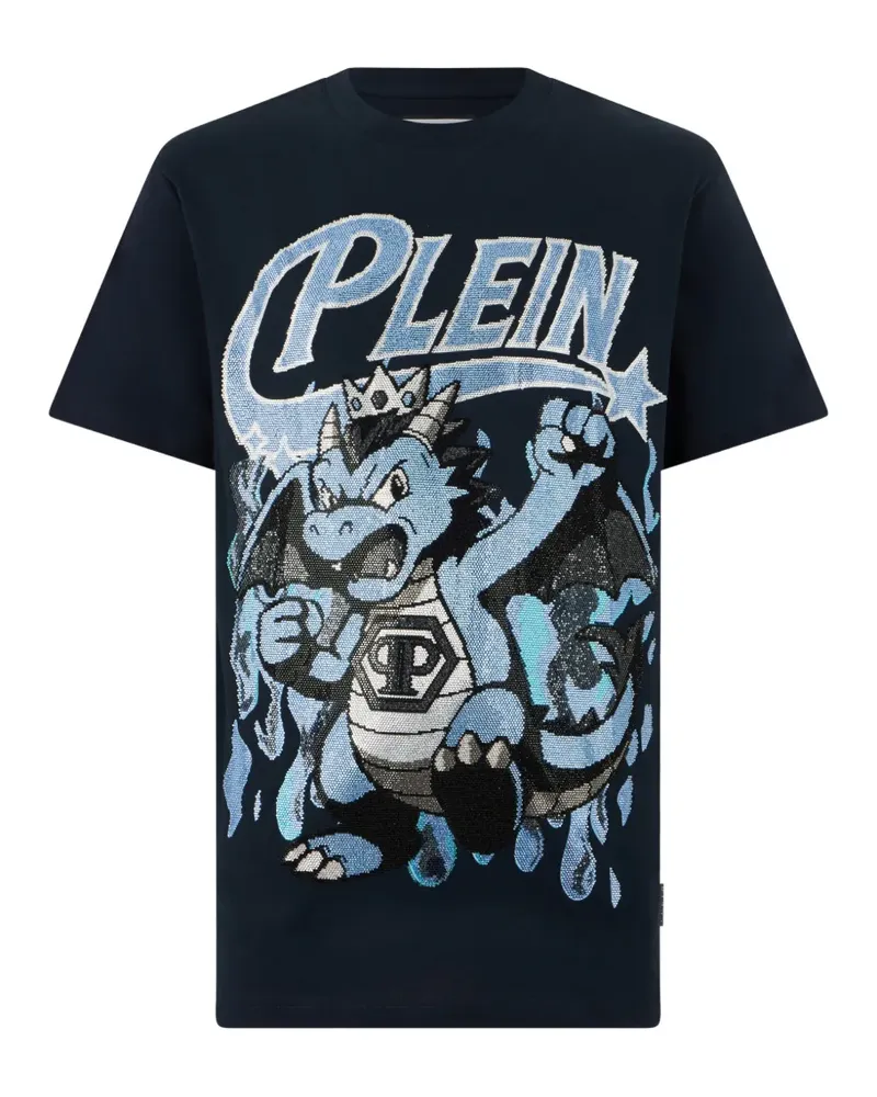 Philipp Plein Big Dragon T-Shirt mit Strass - Blau Blau