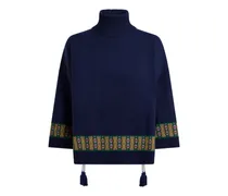 Kimono-Pullover mit Quasten und geometrischem Motiv - Blau