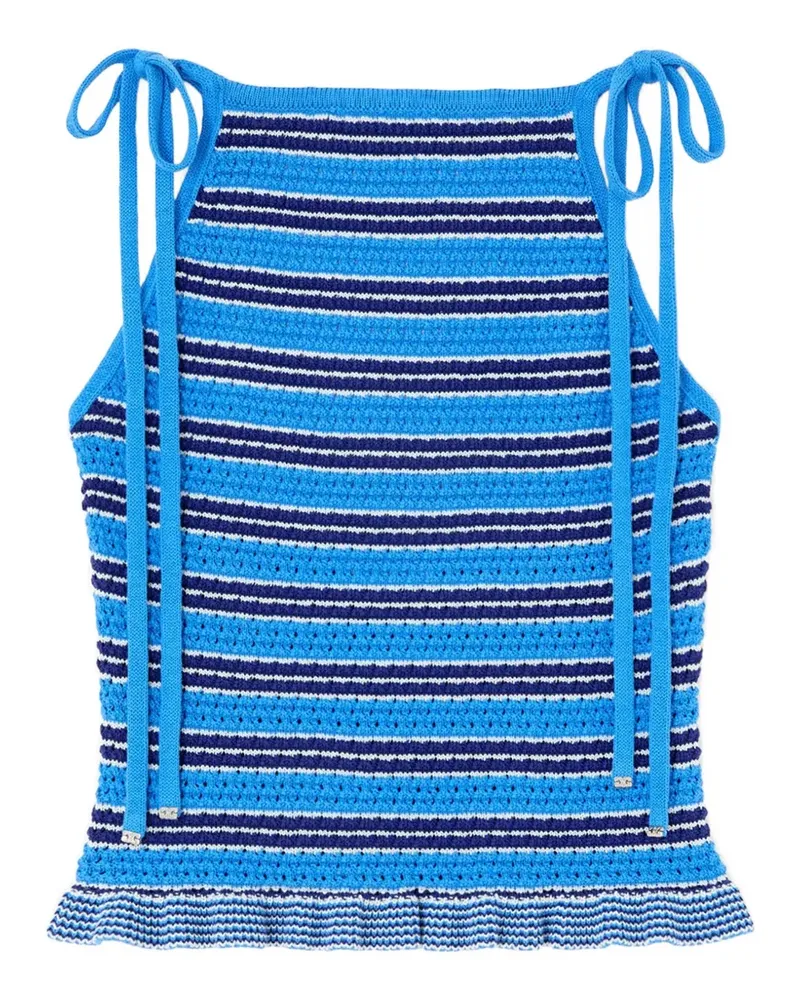 Ganni Gestreiftes Pointelle-Top - Blau Blau