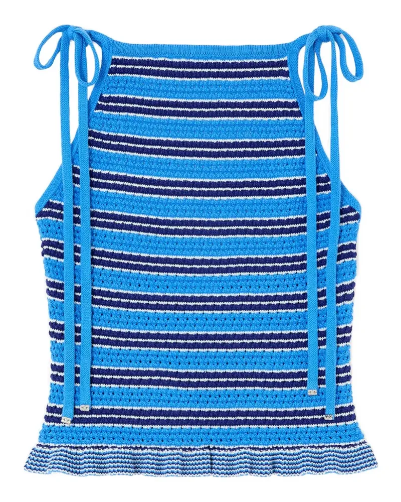 Ganni Gestreiftes Pointelle-Top - Blau Blau