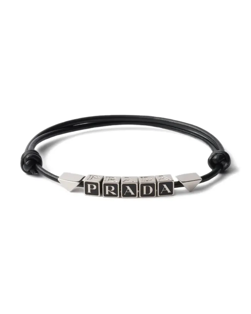 Prada Lederarmband mit emailliertem Logo - Silber Silber
