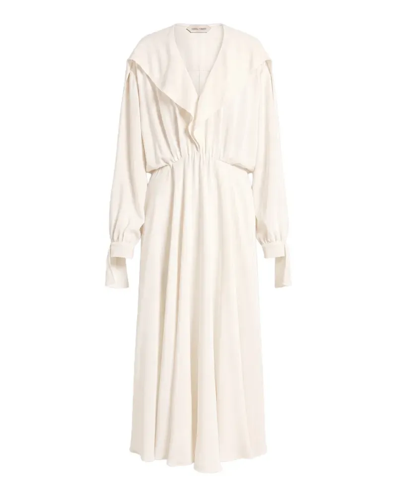 Alberta Ferretti Gürtel-Midikleid mit Rüschenkragen - Weiß Weiß