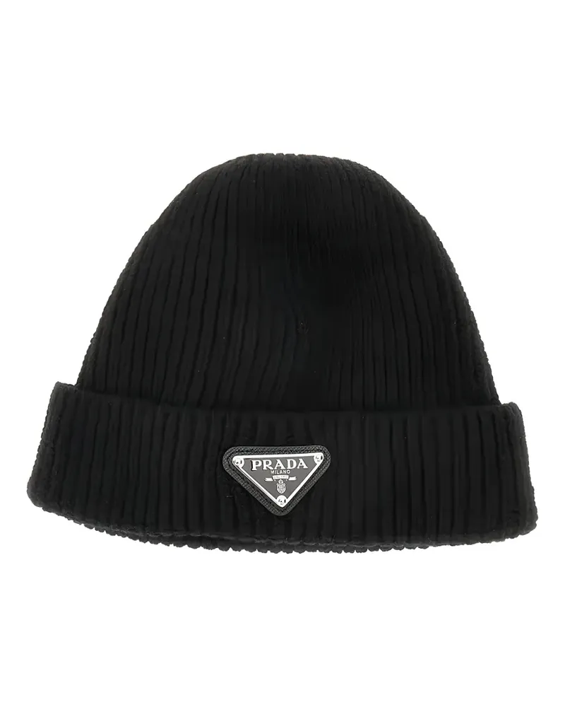 Prada logo-plaque beanie - Schwarz Schwarz