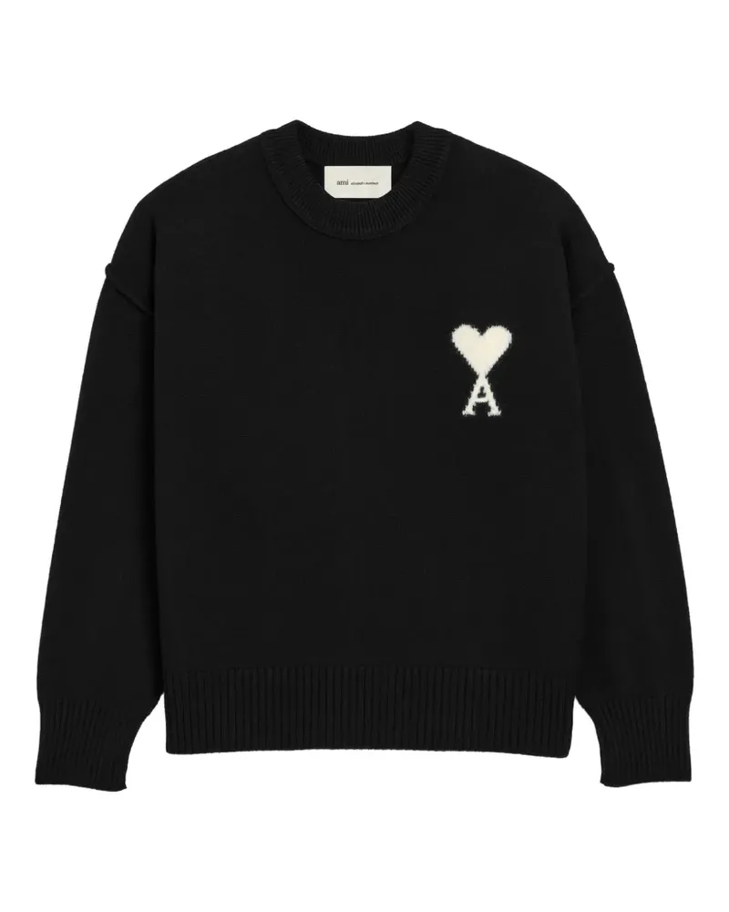AMI Paris crewneck wool sweater with Ami de Coeur - Schwarz Schwarz