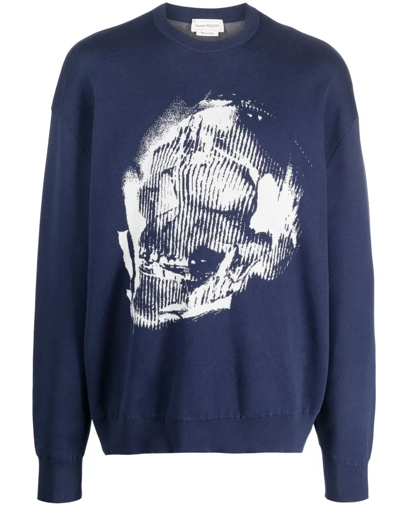 Alexander McQueen Jacquard-Pullover mit Totenkopf - Blau Blau