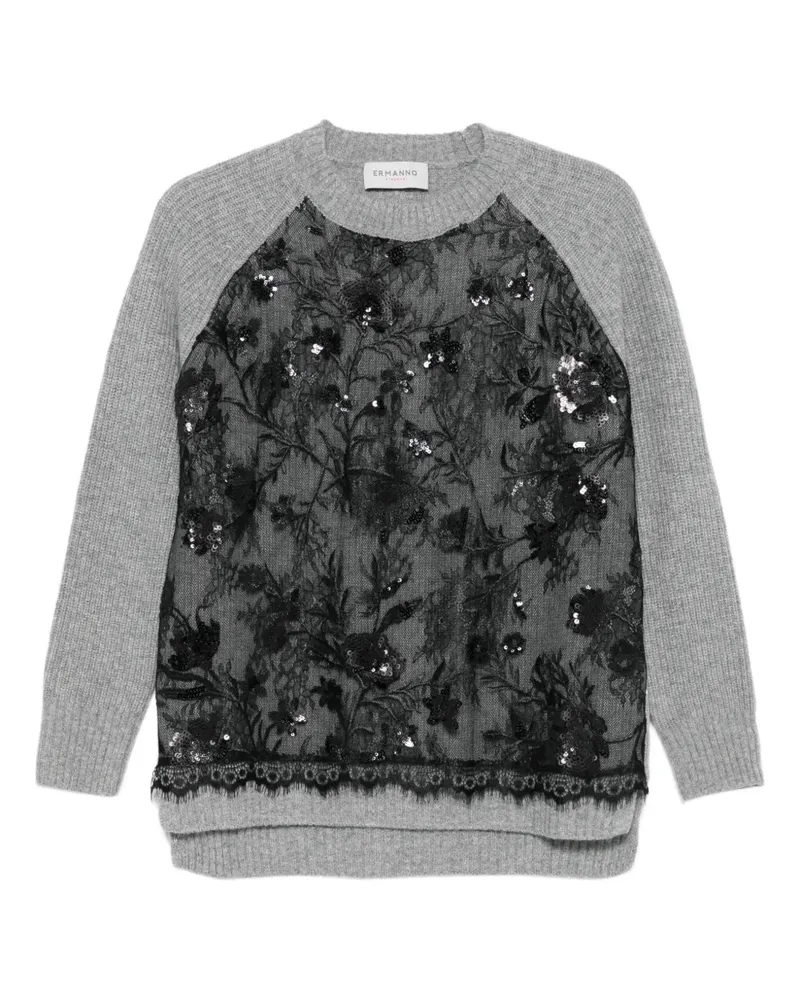 Ermanno Scervino Paillettenverzierter Pullover mit Spitzeneinsatz - Grau Grau