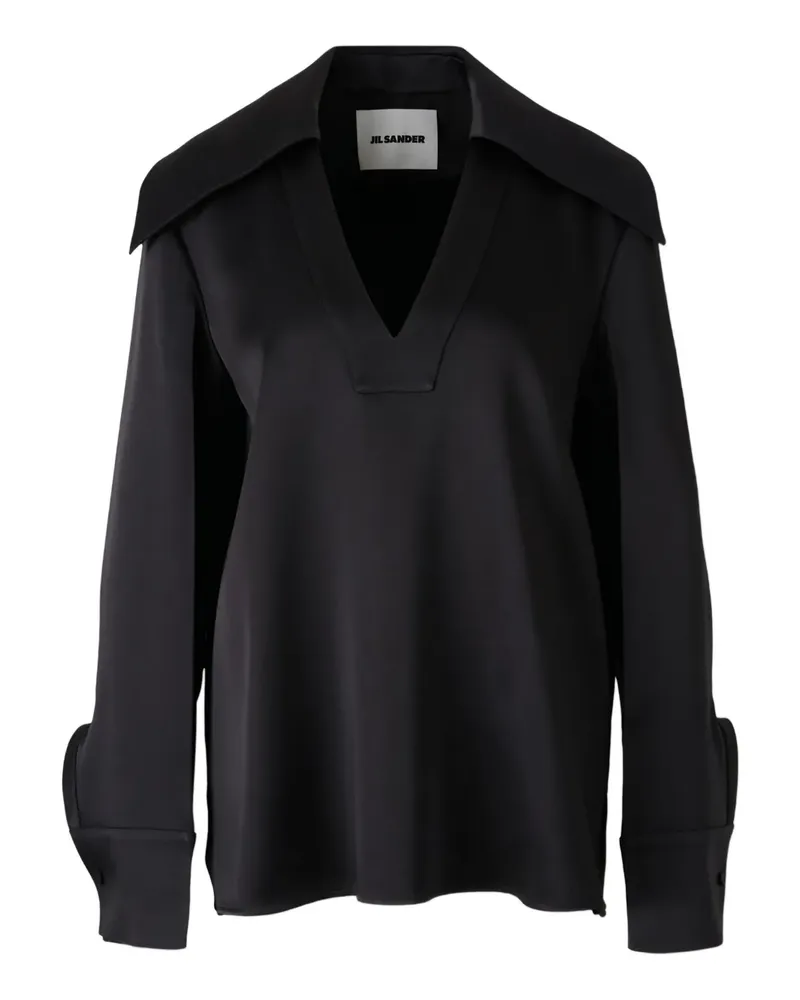 Jil Sander Satinbluse mit weitem Kragen - Schwarz Schwarz