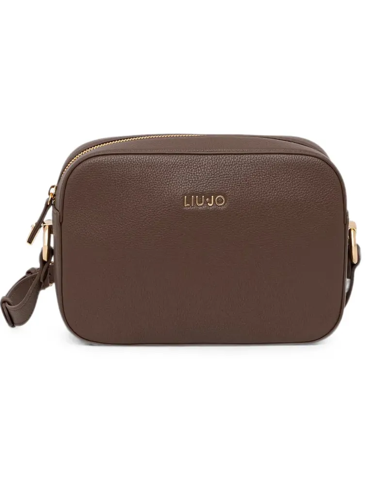 Liu Jo Gekörnte Schultertasche mit Logo-Schild - Braun Braun