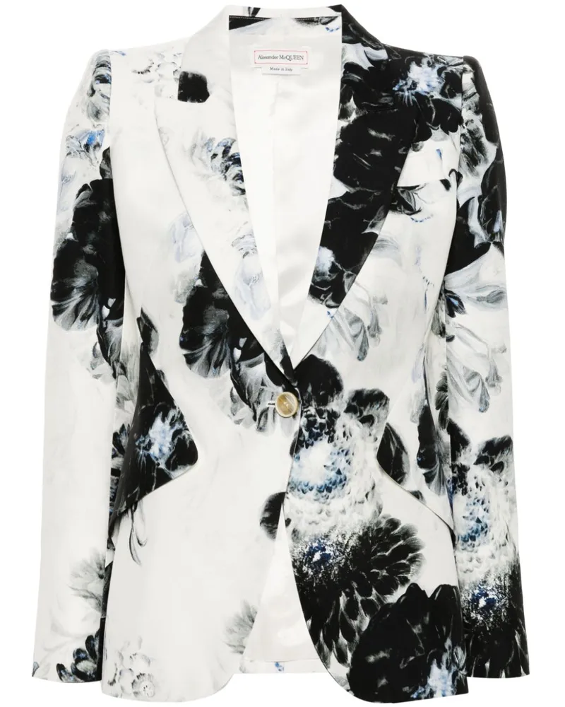 Alexander McQueen Einreihiger Blazer mit Chiaroscuro-Print Weiß