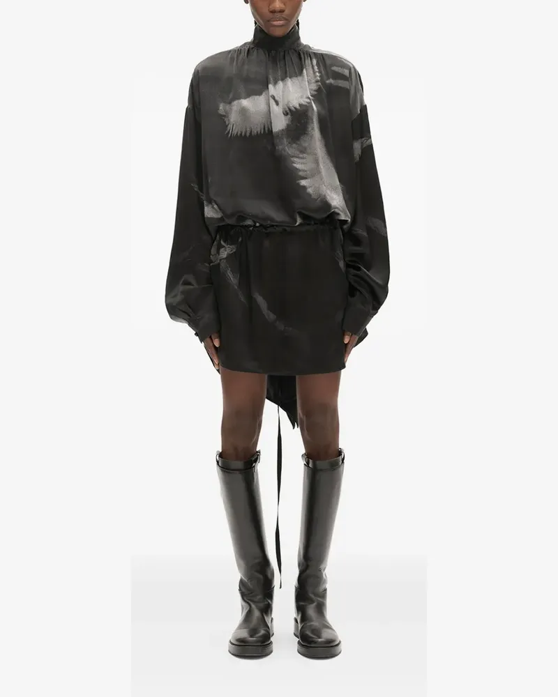 Ann Demeulemeester Doves Seidenkleid - Schwarz Schwarz