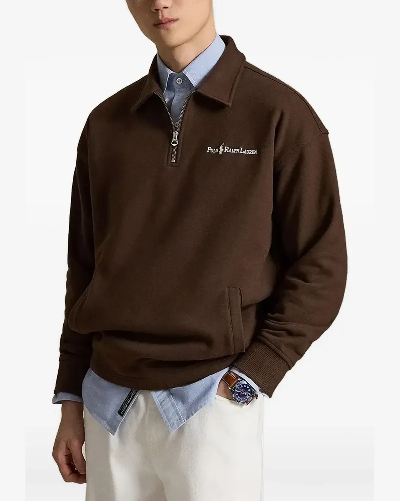 Ralph Lauren Bestickter Pullover mit Viertelreißverschluss - Braun Braun