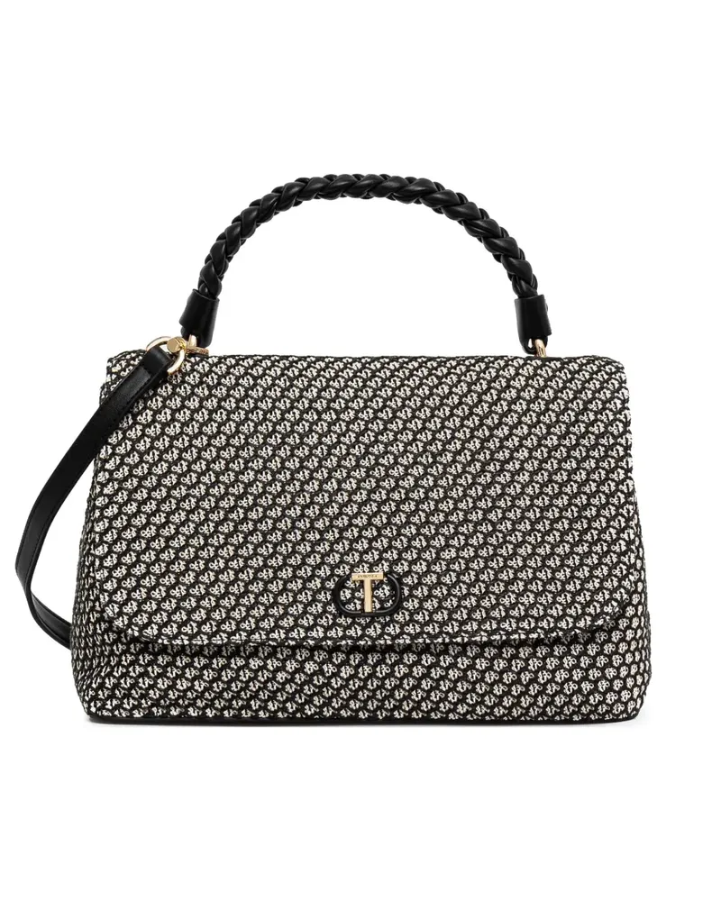 Twin-Set Canvas-Tasche mit Mesh-Effekt - Schwarz Schwarz