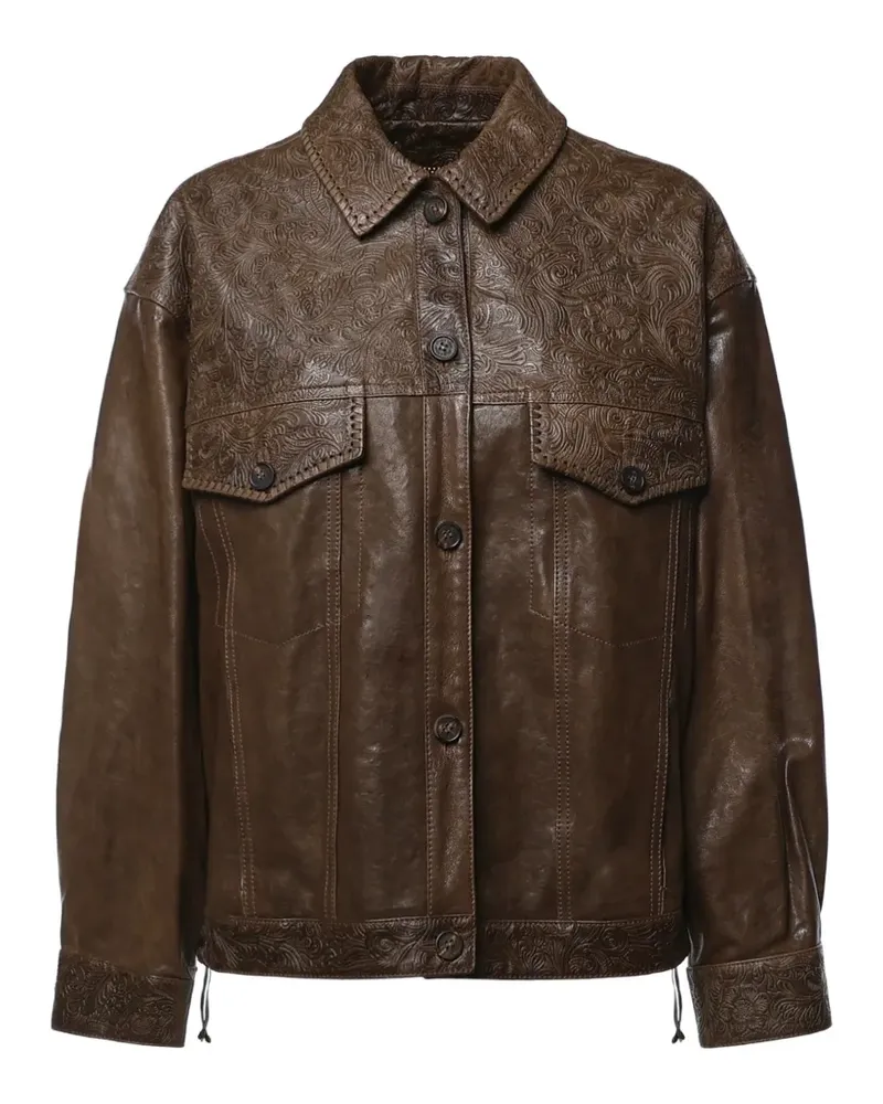 Golden Goose floral-embossed leather jacket - Braun Braun