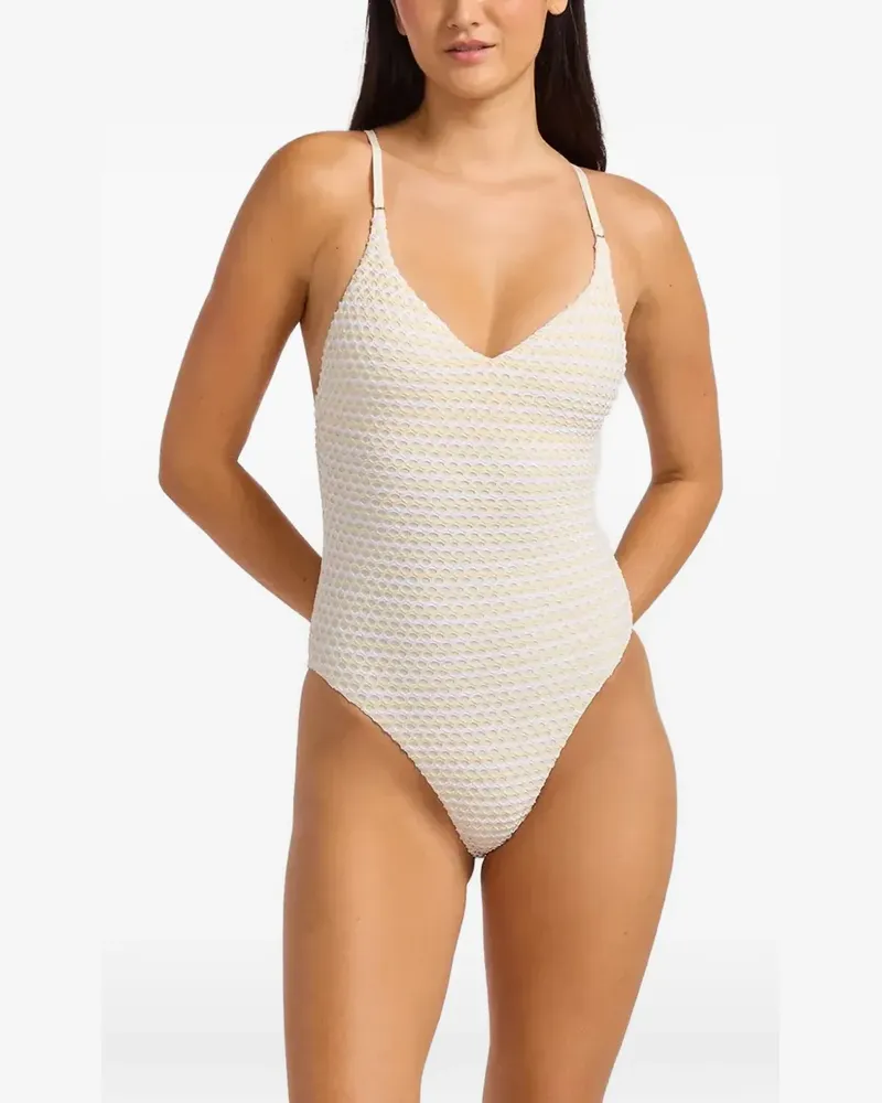 Seafolly Australia textured V-neck swimsuit - Nude Nude