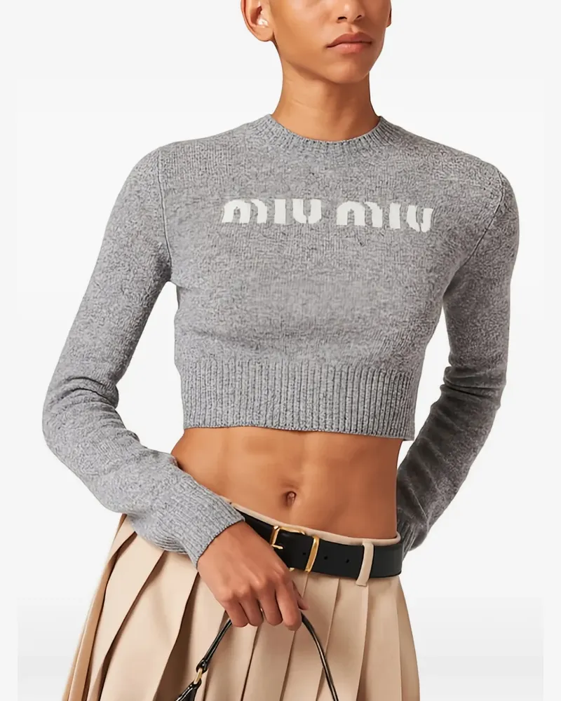 Miu Miu Intarsien-Pullover mit Logo - Grau Grau