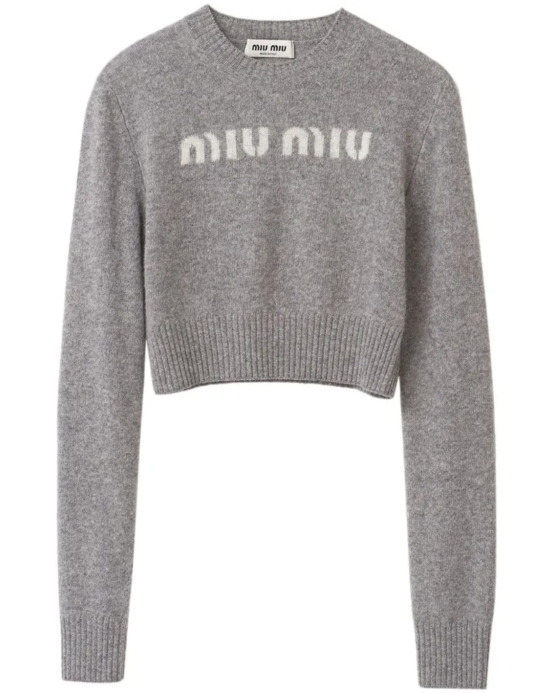 Miu Miu Intarsien-Pullover mit Logo - Grau Grau