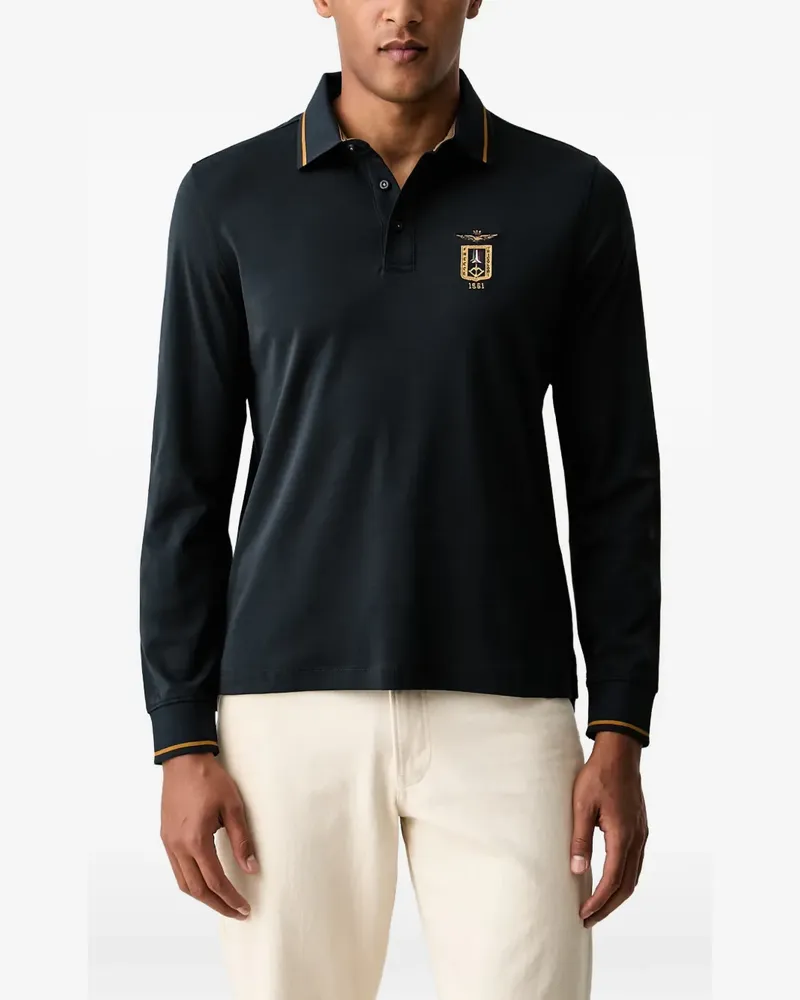 Aeronautica Militare Poloshirt mit Logo-Stickerei - Schwarz Schwarz