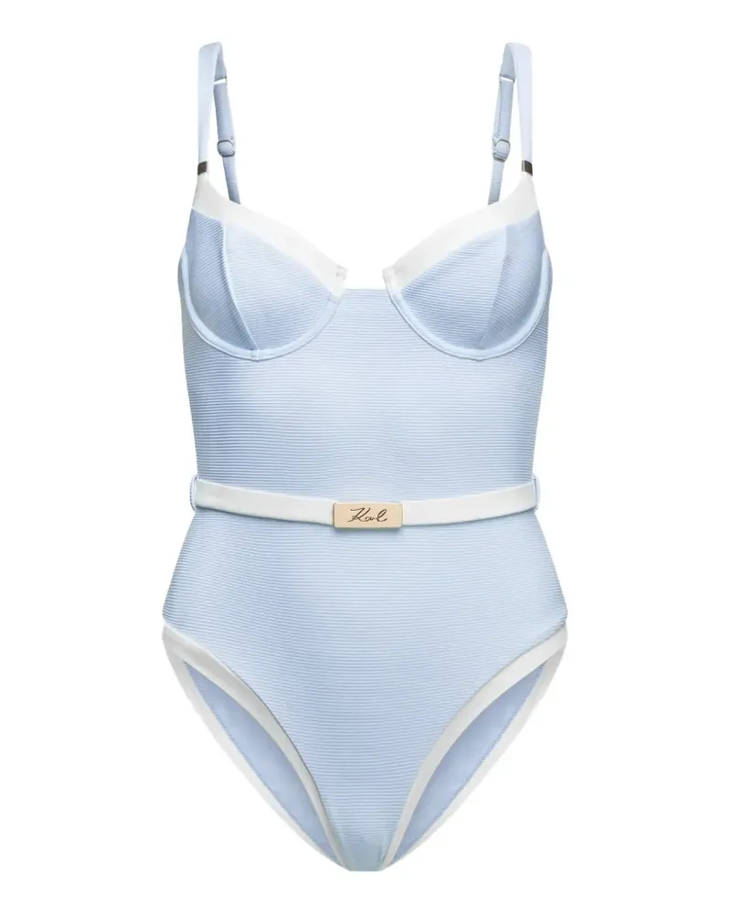 Karl Lagerfeld Signature Badeanzug mit Gürtel - Blau Blau
