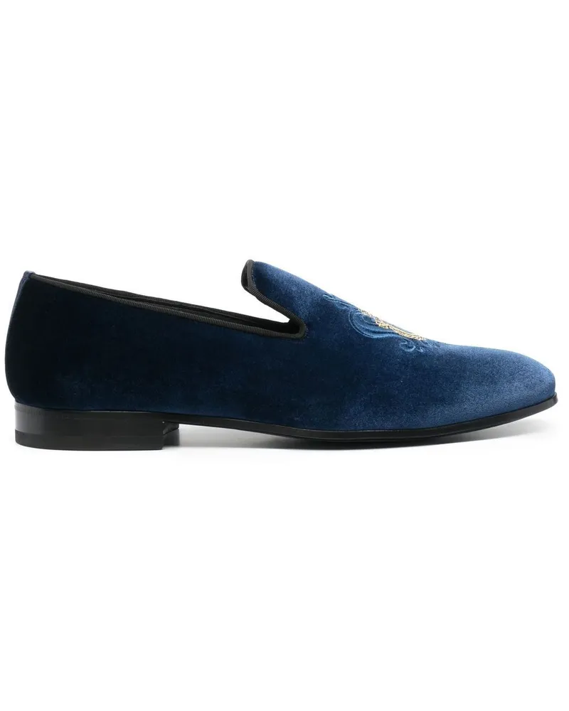 Billionaire Loafer aus Samt mit Wappen Blau