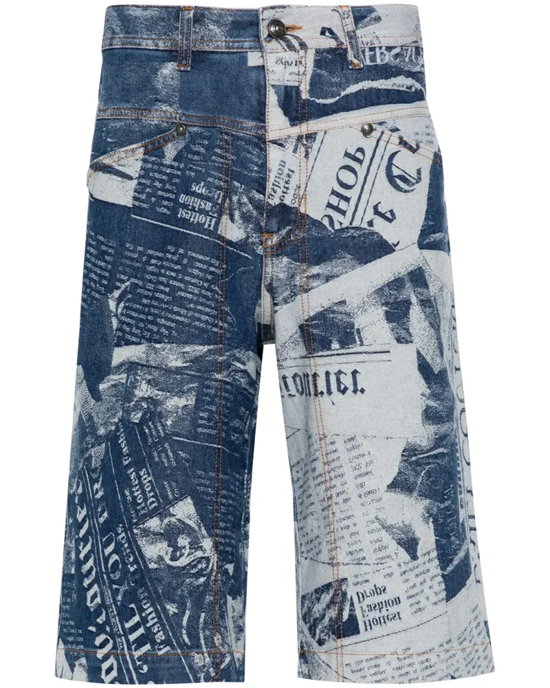 Versace Jeans Jeans-Shorts mit Zeitungs-Print - Blau Blau