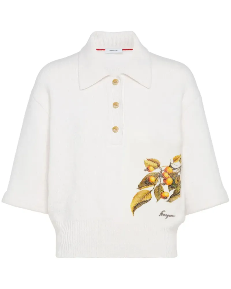 Ferragamo Poloshirt mit botanischem Motiv - Weiß Weiß