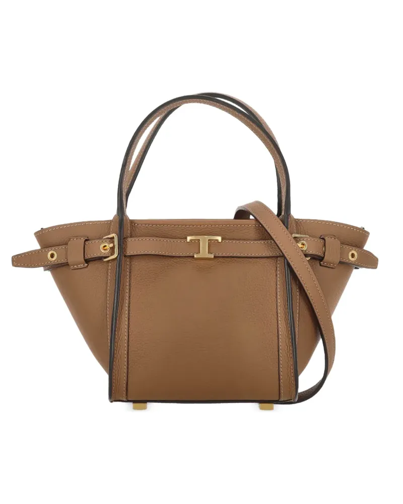 TOD'S T Signature shopping bag in leather mini - Braun Braun