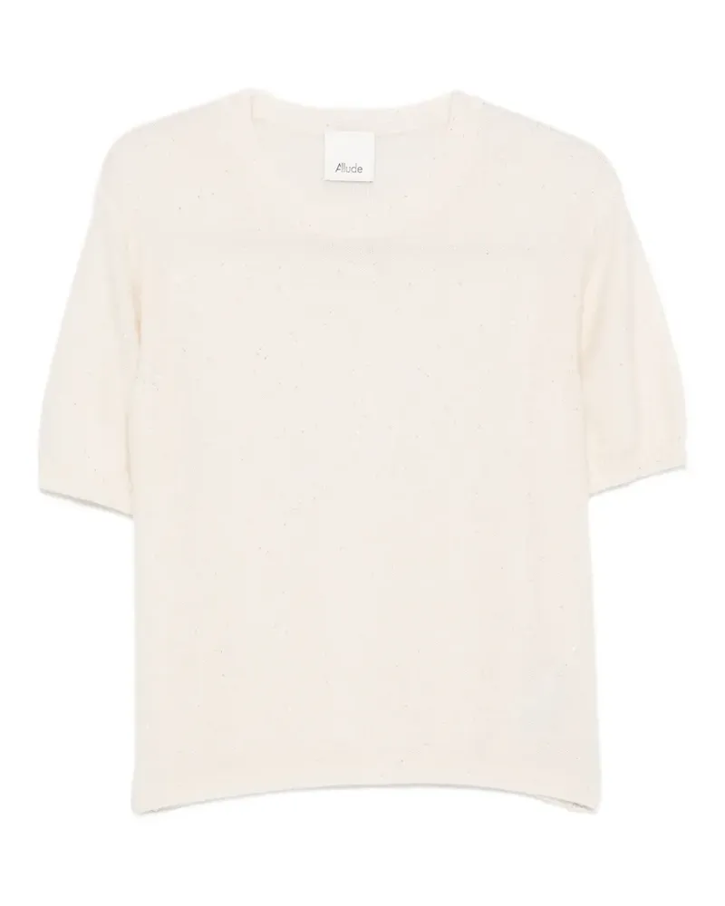 ALLUDE Kurzärmeliger Pullover mit Pailletten - Weiß Weiß