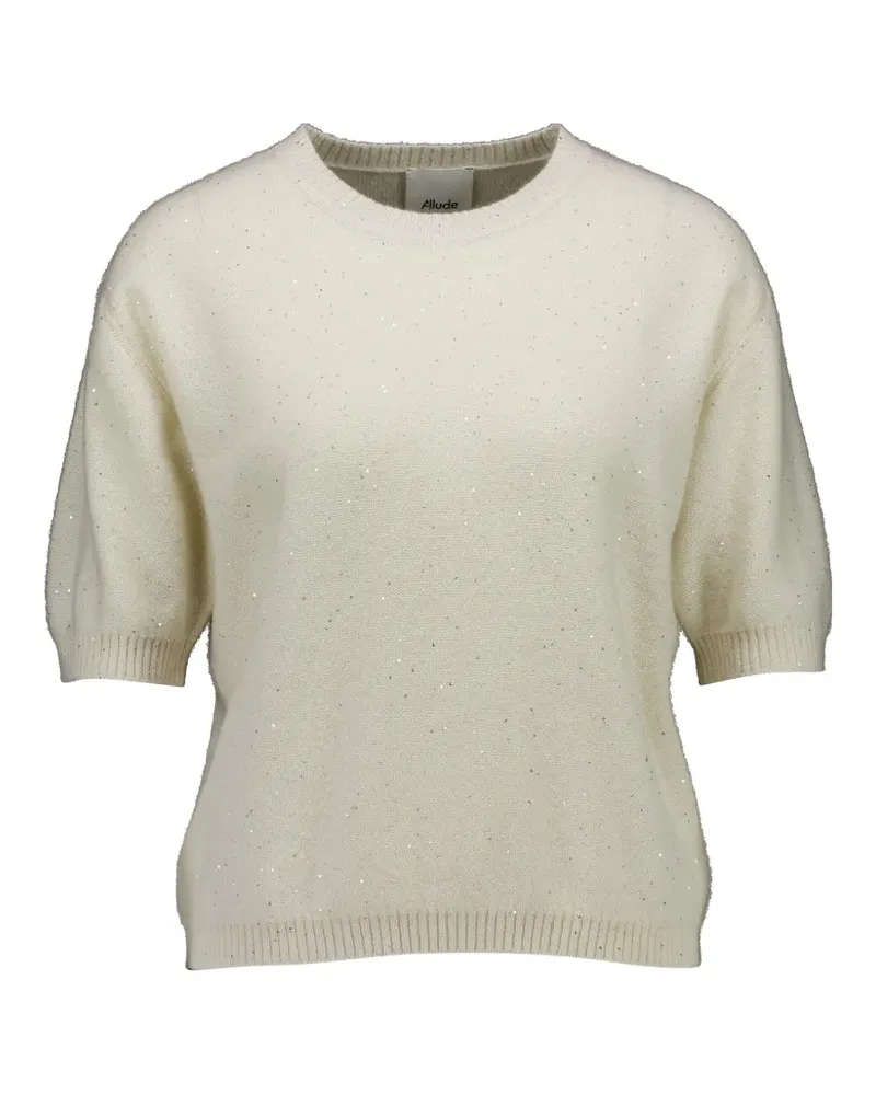 ALLUDE Kurzärmeliger Pullover mit Pailletten - Weiß Weiß