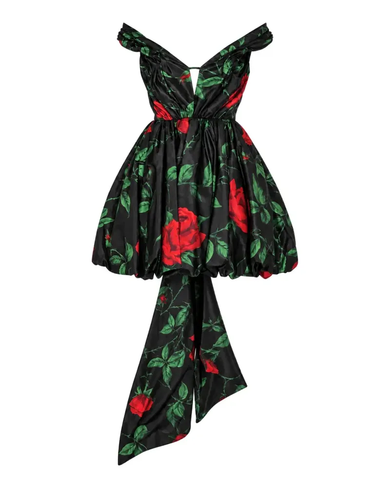 Blumarine Taft-Minikleid mit Rosen-Print - Schwarz Schwarz