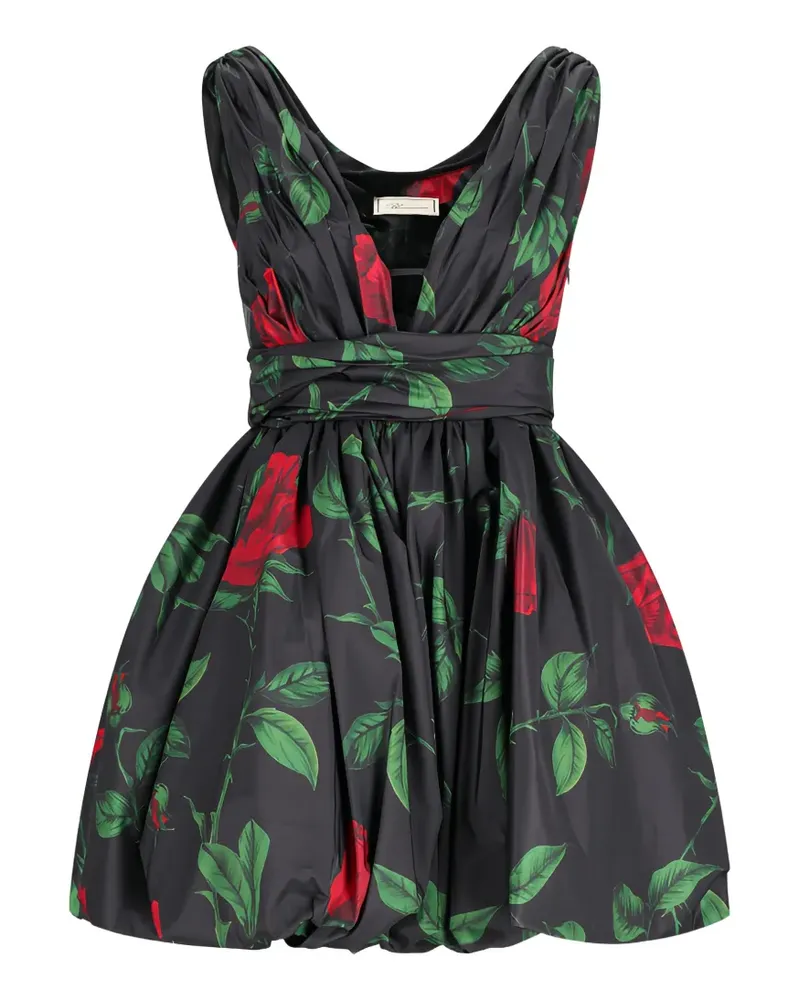 Blumarine rose-print taffeta mini dress - Schwarz Schwarz