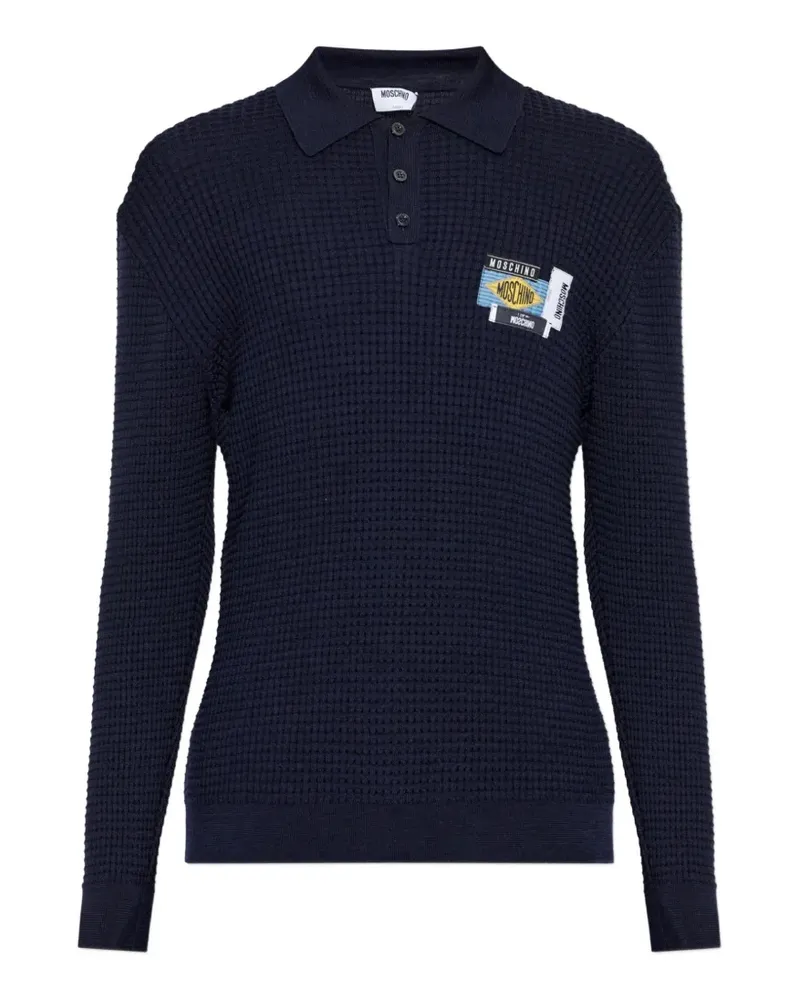 Moschino waffle-knit logo-patch sweater - Blau Blau