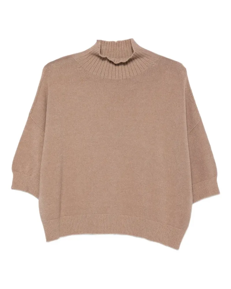 IMPERIAL ribbed-trim short-sleeve sweater - Nude Nude