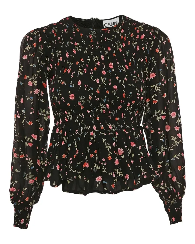 Ganni Gesmokte Bluse mit Blumen-Print - Schwarz Schwarz