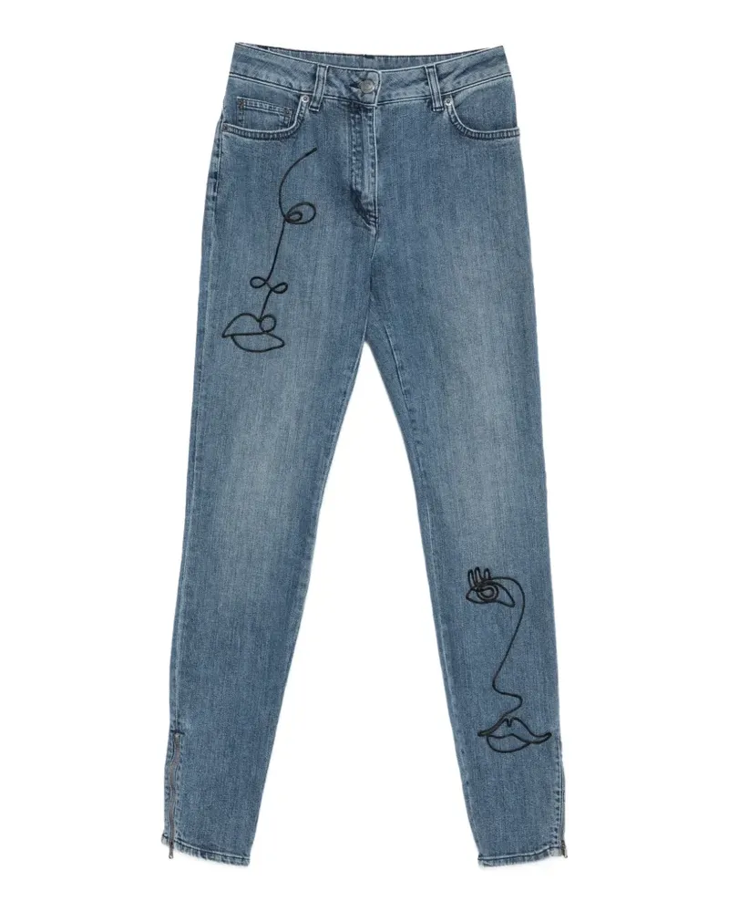 Moschino face-embroidery zip-cuff jeans - Blau Blau