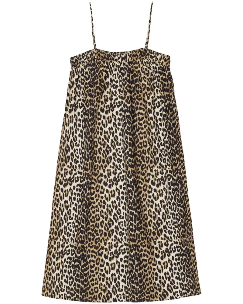 Ganni Midikleid mit Leoparden-Print - Schwarz Schwarz