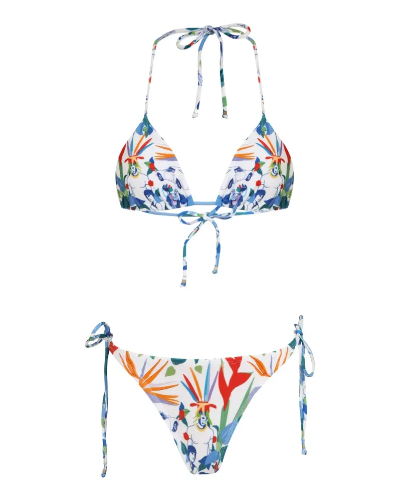 Amir Slama floral-print tie bikini - Weiß Weiß