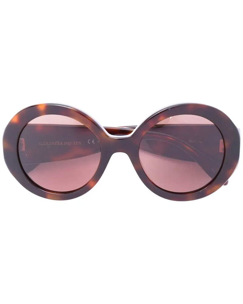 Alexander McQueen Runde Sonnenbrille in Schildpattoptik - Braun Braun