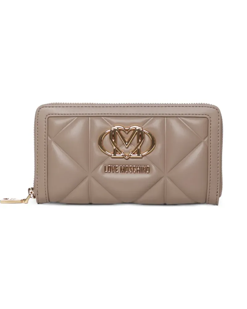 Moschino Gestepptes Portemonnaie mit Logo-Schild - Nude Nude