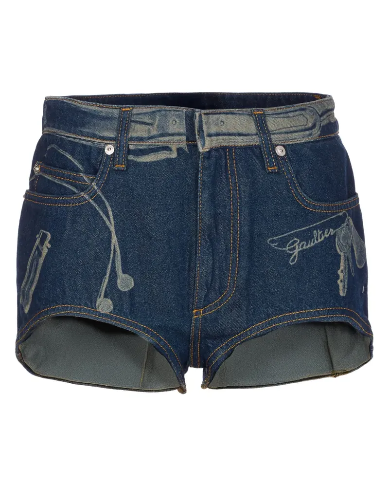 Jean Paul Gaultier Kurze Jeans-Shorts mit Print - Blau Blau