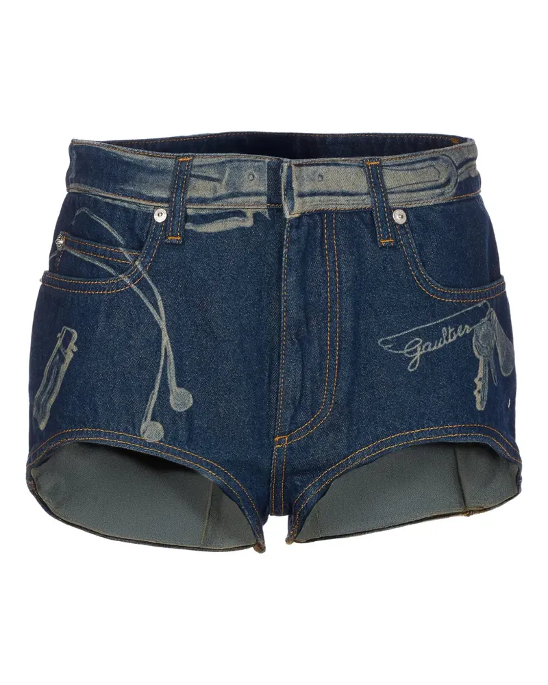 Jean Paul Gaultier denim printed mini shorts - Blau Blau