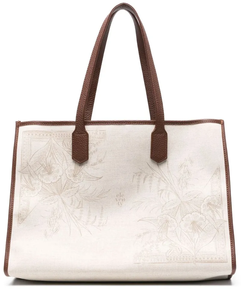 Eleventy Shopper aus Canvas mit Blumen-Print - Nude Nude