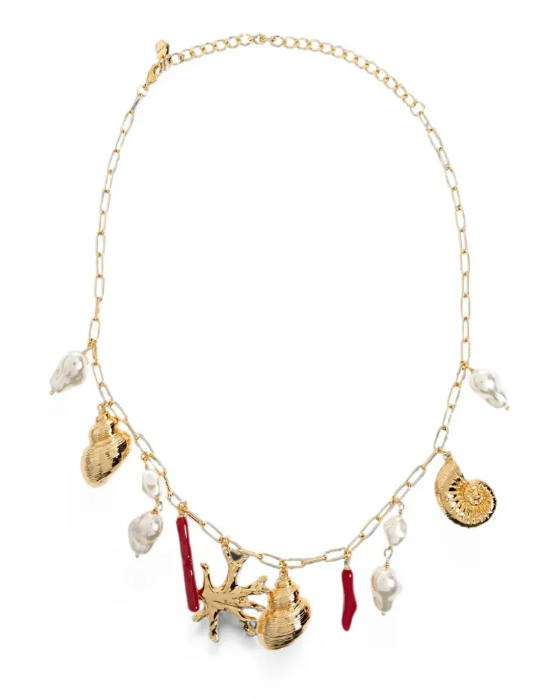 Self-Portrait shell-pendant charm necklace - Gold Gold