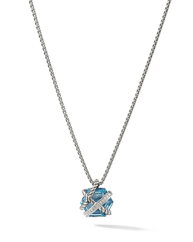 David Yurman Cable Wrap Sterlingsilber-Halskette mit Diamant 12,5mm Silber