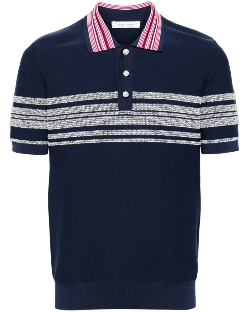 Wales Bonner Gestricktes Poloshirt mit Streifen Blau